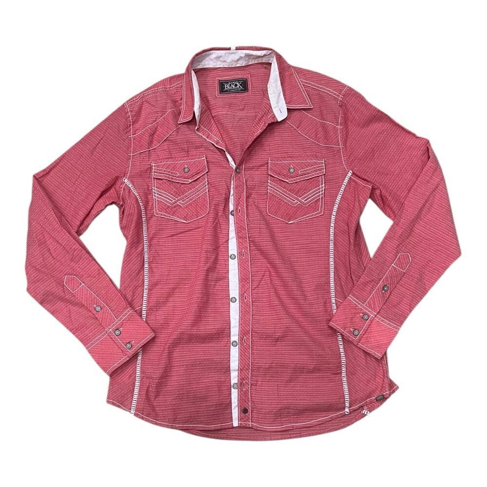 Buckle Black Red Western Athletic Fit Button Up L